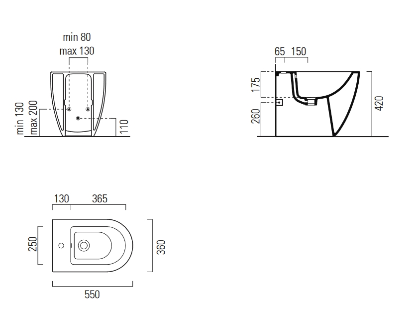 GSI Pura Биде напольное с 1 отверстием под смеситель и переливом, без крепежа, цвет: белый глянцевый 8872111