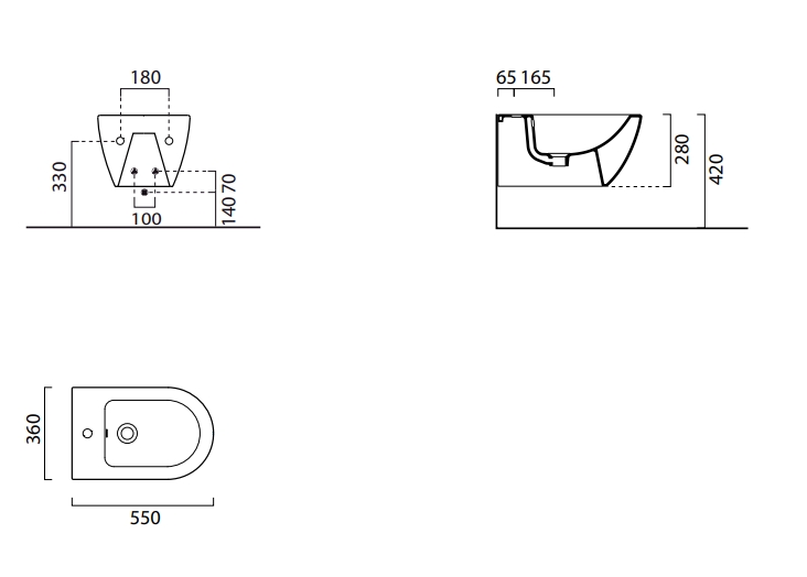 GSI Pura Биде подвесное, 1 отверстие под смеситель, перелив, без крепежа, цвет: tortora opaco 8865105