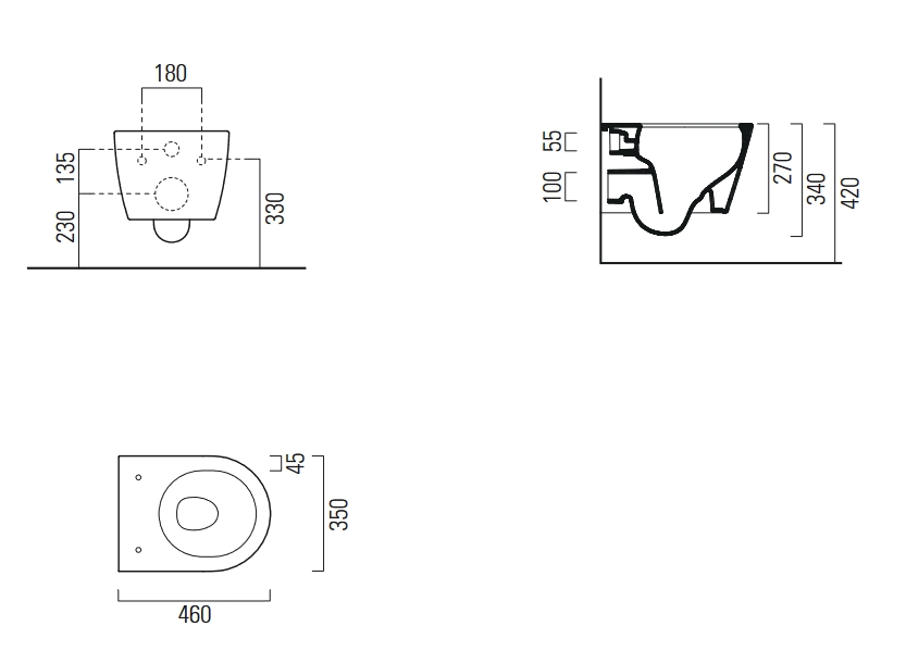 GSI Pura Унитаз подвесной 46x35 см безободковый, смыв swirlflush, цвет: белый глянцевый 880211