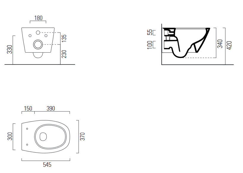 GSI Modo+ Унитаз подвесной 54x37 см безободковый, смыв swirlflush, цвет: creta opaco 841508