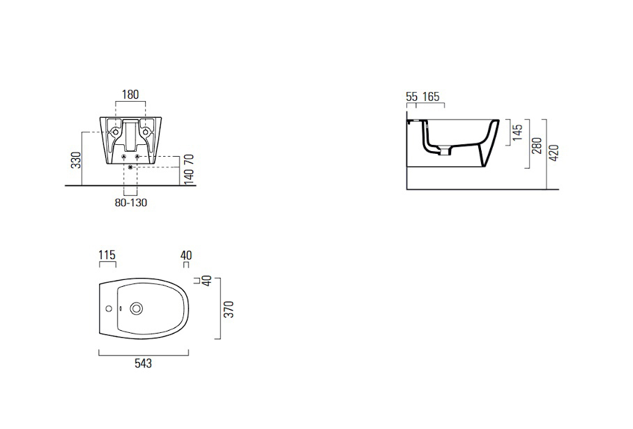 GSI Modo+ Биде подвесное с 1 отверстием под смеситель и переливом, без крепежа, цвет: ardesia opaco 8465126