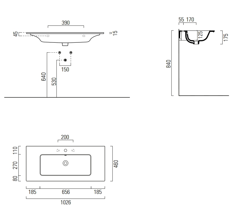 GSI Pura Раковина подвесная/накладная 102,6x46 см, 1 отверстие, с переливом, цвет: white matt 8886109