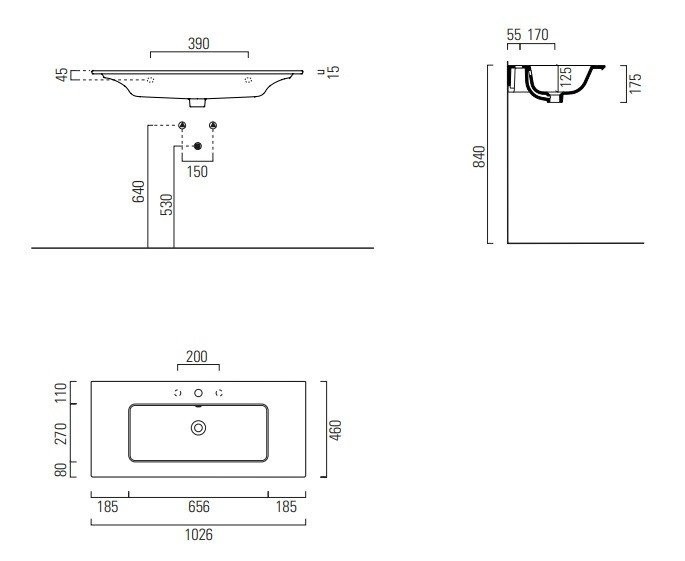 GSI Pura Раковина подвесная/накладная 102,6x46 см, 1 отверстие, с переливом, цвет: ardesia opaco 8886126