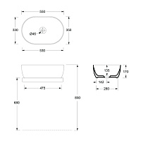 Alice Unica Раковина чаша 55х35х17h см, без перелива, цвет: черный матовый 32120108