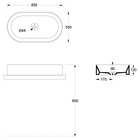 Alice Spy Раковина чаша 65х35х12h см, без перелива, цвет: белый 34240101