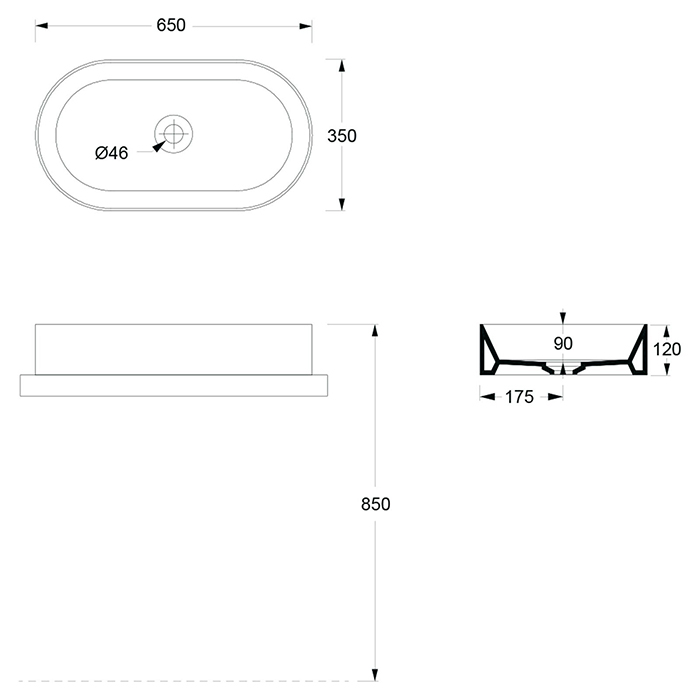 Alice Spy Раковина чаша 65х35х12h см, без перелива, цвет: белый матовый 34240109