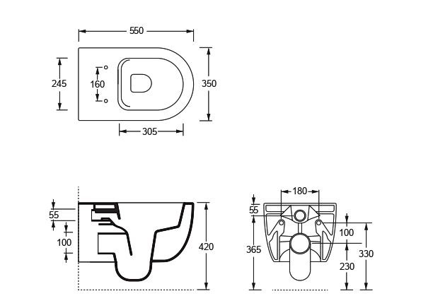 Alice Unica Подвесной унитаз безободковый 35х55 см, смыв торнадо, цвет: серый матовый 32240119