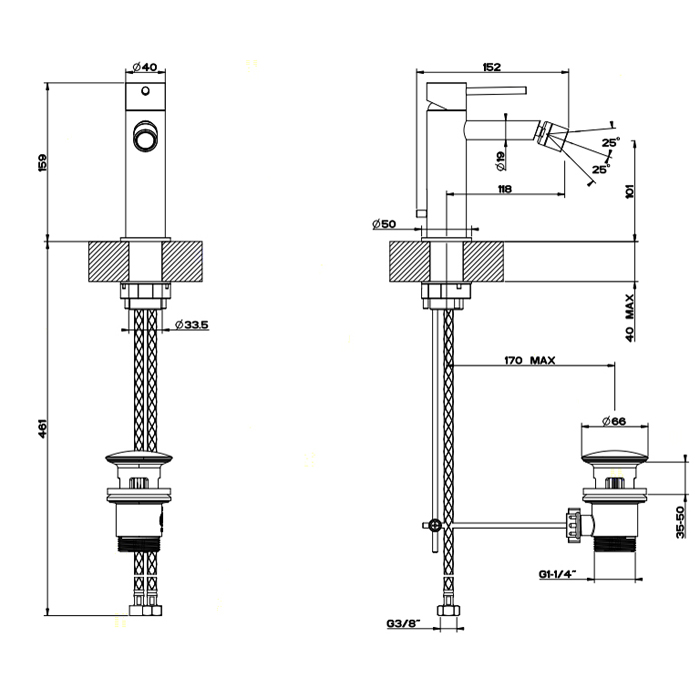 Gessi 316 Flessa Смеситель для биде с донным клапаном, цвет: steel brushed 54007#239