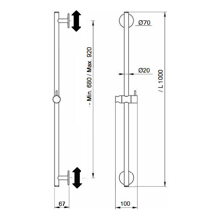 Almar Round Душевая штанга 100 см с держателем для лейки, цвет: matt black E087075.MB