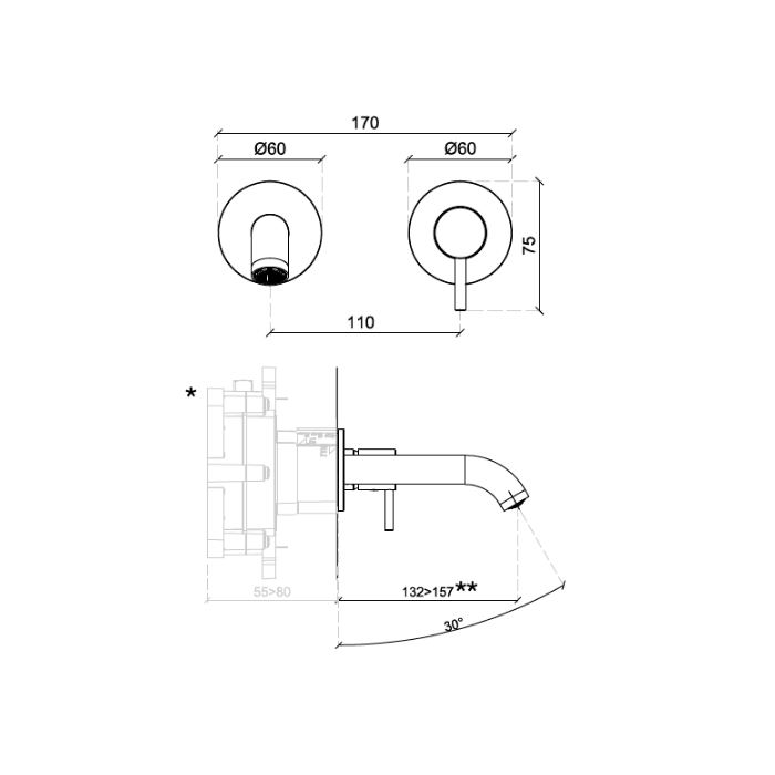 Almar Round Смеситель для раковины, внешняя часть, излив 15,7 см, цвет: matt black E210031.MB