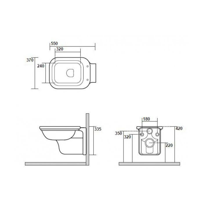 Kerasan Waldorf Унитаз подвесной 55x37 см, без сидения и крепления, цвет: Nero lucido 411504nero