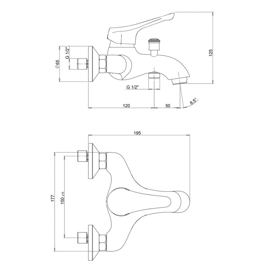 Paini Bios Смеситель для ванны, на 2 отверстия, излив 17 см, цвет: хром 39CR11105LMKM