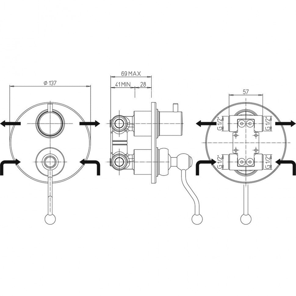 Paini Duomo Смеситель для ванны встраиваемый, 2 потребителя, с внутренней частью, цвет: золото браш 88PJ6911