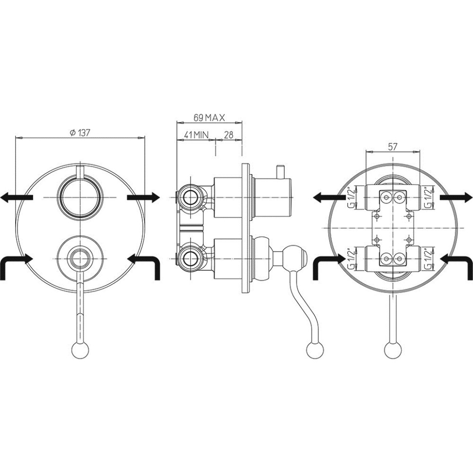 Paini Duomo Смеситель для ванны встраив. с переключ. потоков, без изл., встраив. часть, цвет: золото 88OP6911