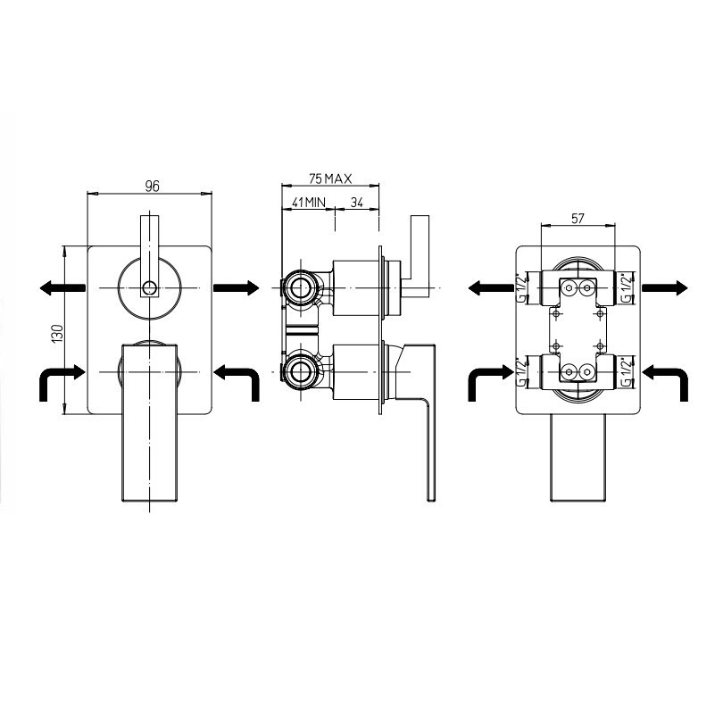 Paini Grazia Смеситель для ванны встраиваемый на 2 потребителя, с внутрен. частью, цвет: черный браш 21PZ6911