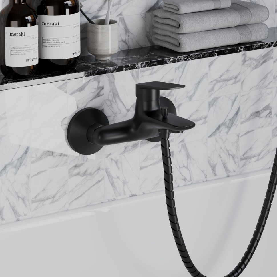 Paini Laguna Смеситель для ванны, на 2 отверстия, излив 14,6 см, цвет: черный матовый LAYO111