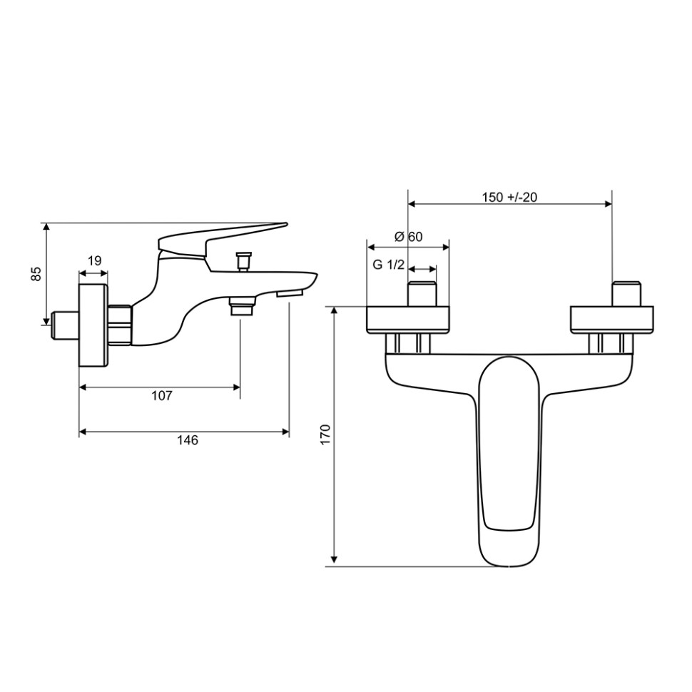 Paini Laguna Смеситель для ванны, на 2 отверстия, излив 14,6 см, цвет: черный матовый LAYO111