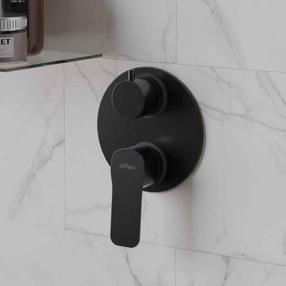 Paini Viva Style Смеситель для ванны встраиваемый, 2 потребителя, с внутренней частью, цвет: черный P4YO6911