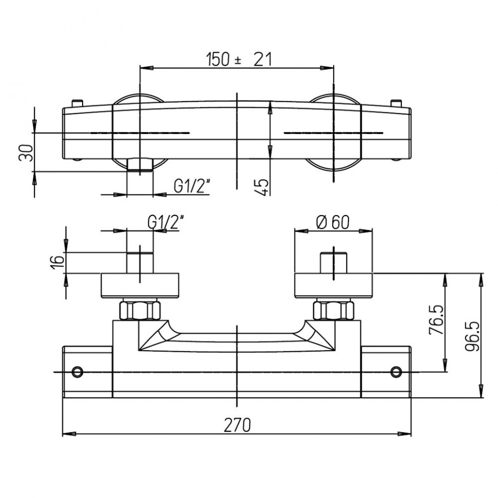 Paini Nove Смеситель для душа термостатический на 2 отверстия, без излива, цвет: хром 09CR511TH
