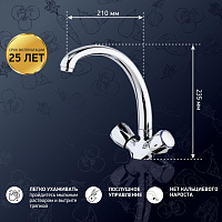 Paini Monoflow Смеситель для кухни с поворотным изливом, высота излива 19,5 см, цвет: хром AF182