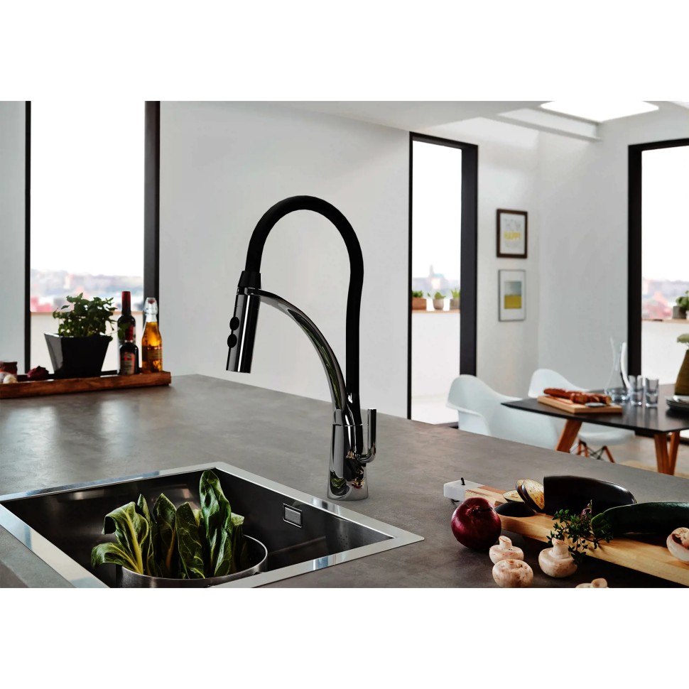 Paini Barolo Смеситель для кухни с гибким изливом, высота излива 18,6 см, цвет: черный матовый A9CR557LMKM