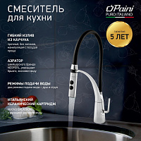 Paini Barolo Смеситель для кухни с гибким изливом, высота излива 18,6 см, цвет: черный матовый A9CR557LMKM