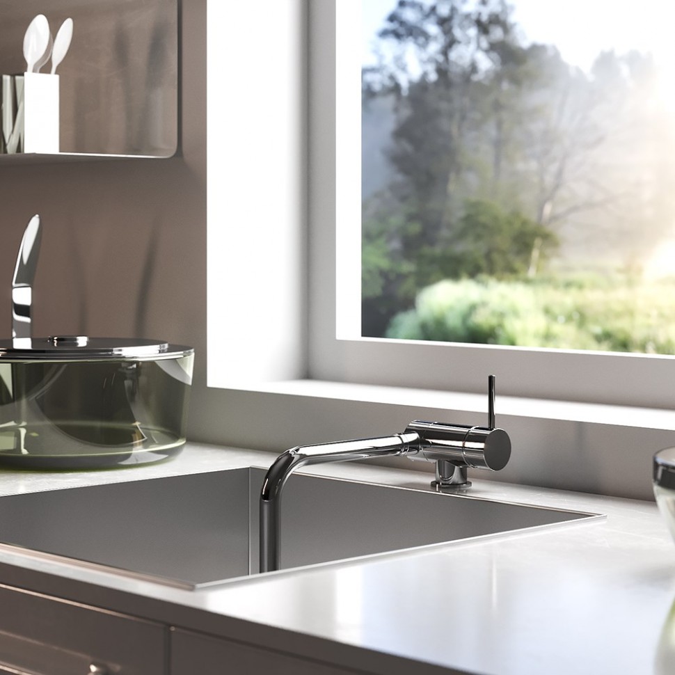 Paini Cox Смеситель для кухни с поворотным изливом, на 1 отв., высота излива 21,7 см, цвет: хром 78CR582KM