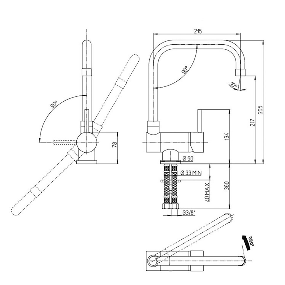 Paini Cox Смеситель для кухни с поворотным изливом, на 1 отв., высота излива 21,7 см, цвет: хром 78CR582KM