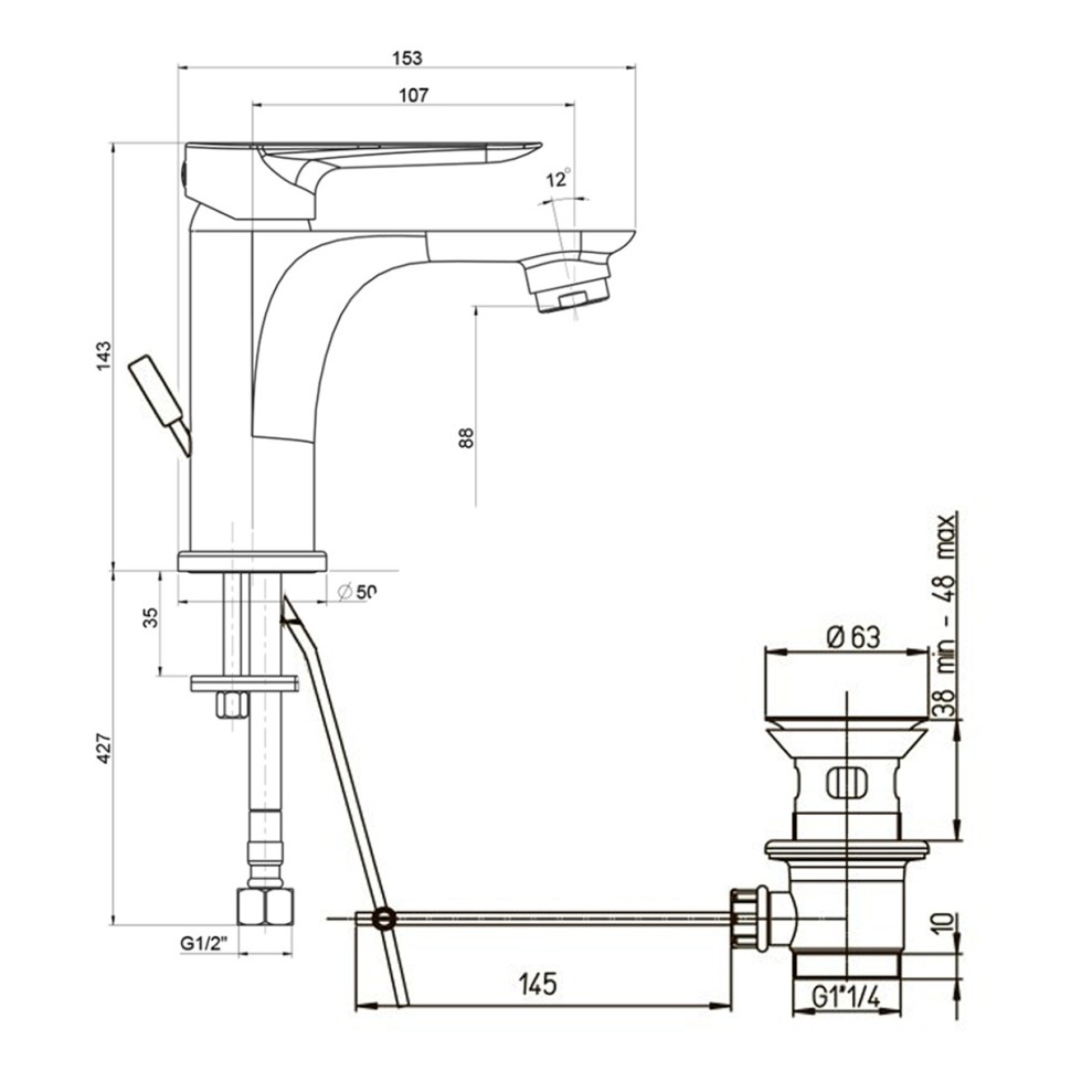 Paini Garda Смеситель для раковины, с донным клапаном, высота излива 8,8 см, цвет: хром 76CR211