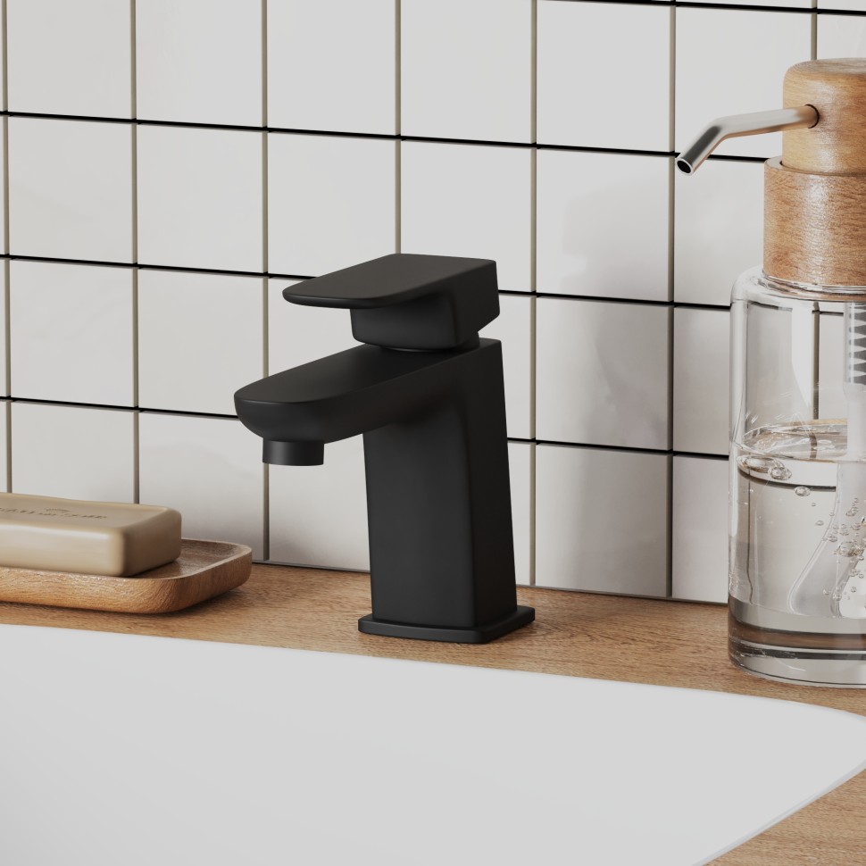 Paini Nove Смеситель для раковины, высота излива 7,6 см, без донного клапана, цвет: черный матовый 09YO205