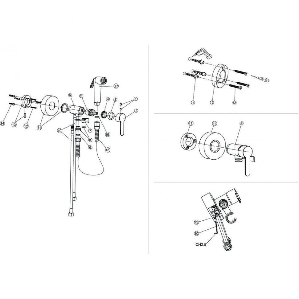 Paini Aosta Гигиенический душ с прогрессивным смесителем, шланг 100 см, цвет: хром 92CR304KM