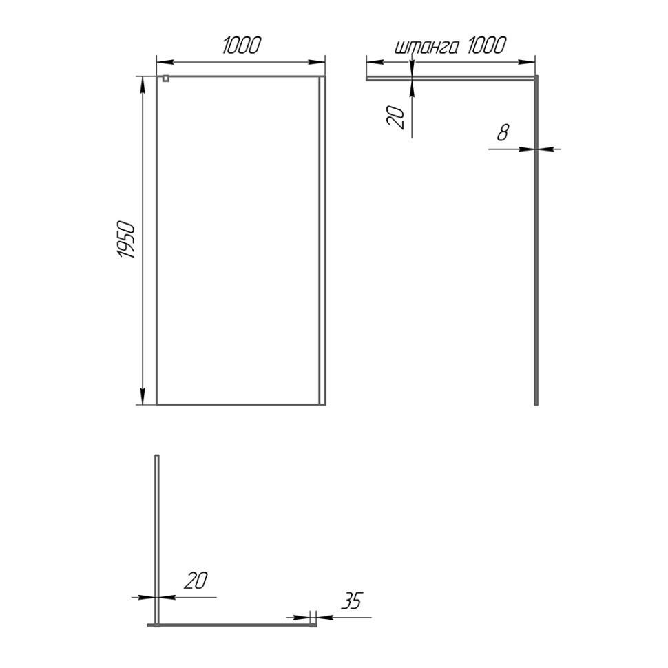 Paini Душевая перегородка 100x195 стекло прозрачное PAINI-WalkIN100C