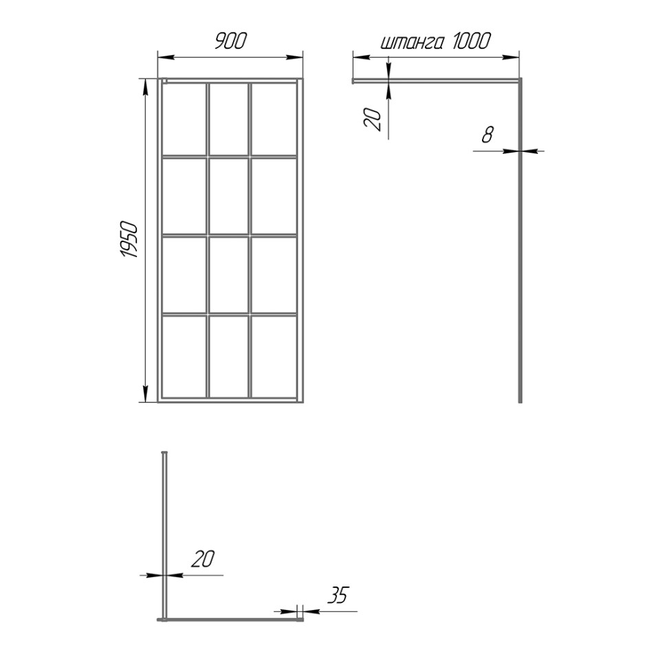 Paini Душевая перегородка 90x195 рисунок решетка PAINI-WalkIN90G