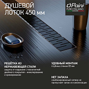 Paini Medium Трап линейный 45 см, перфорированная решетка, цвет: черный матовый CH450MC