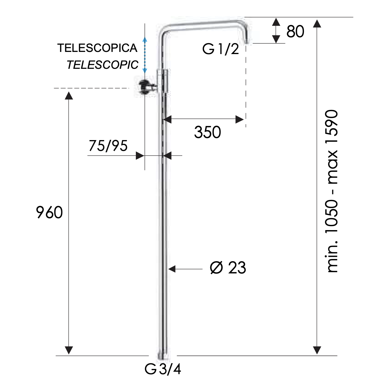 Remer Душевая колонна 159 см, без смесителя и верхнего душа, цвет: oro spazzolato 330A7DCESDEVBG