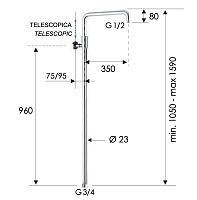 Remer Душевая колонна 159 см, без смесителя и верхнего душа, цвет: cromo nero spazzolato 330A7DCESDEVCFP