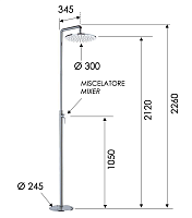 Remer Душевая колонна уличная 226 см, смеситель, верхний душ 30 см, цвет: cromo 331N52