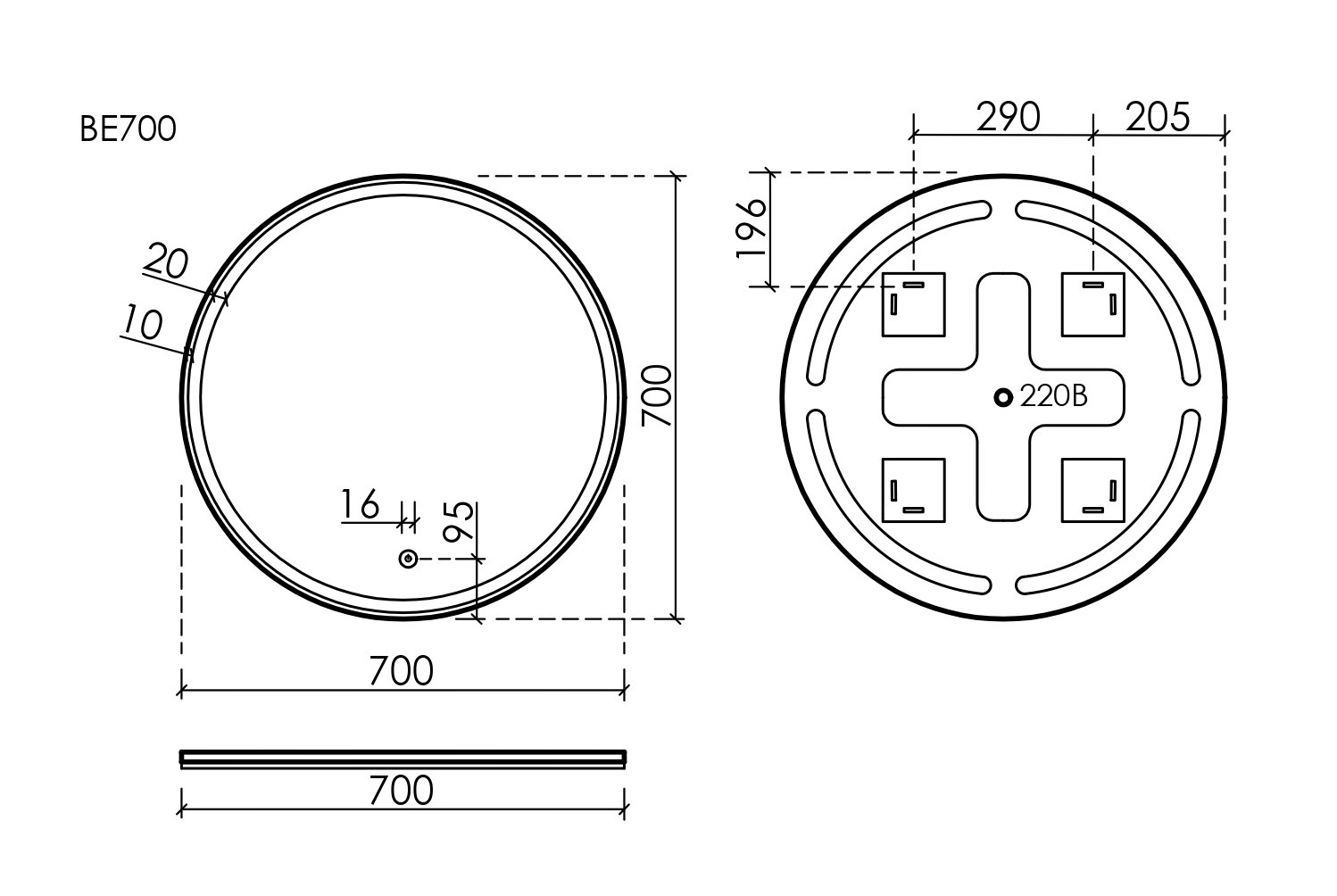 Sancos Bella Зеркало с подсветкой d70 см, сенсорный выключатель BE700