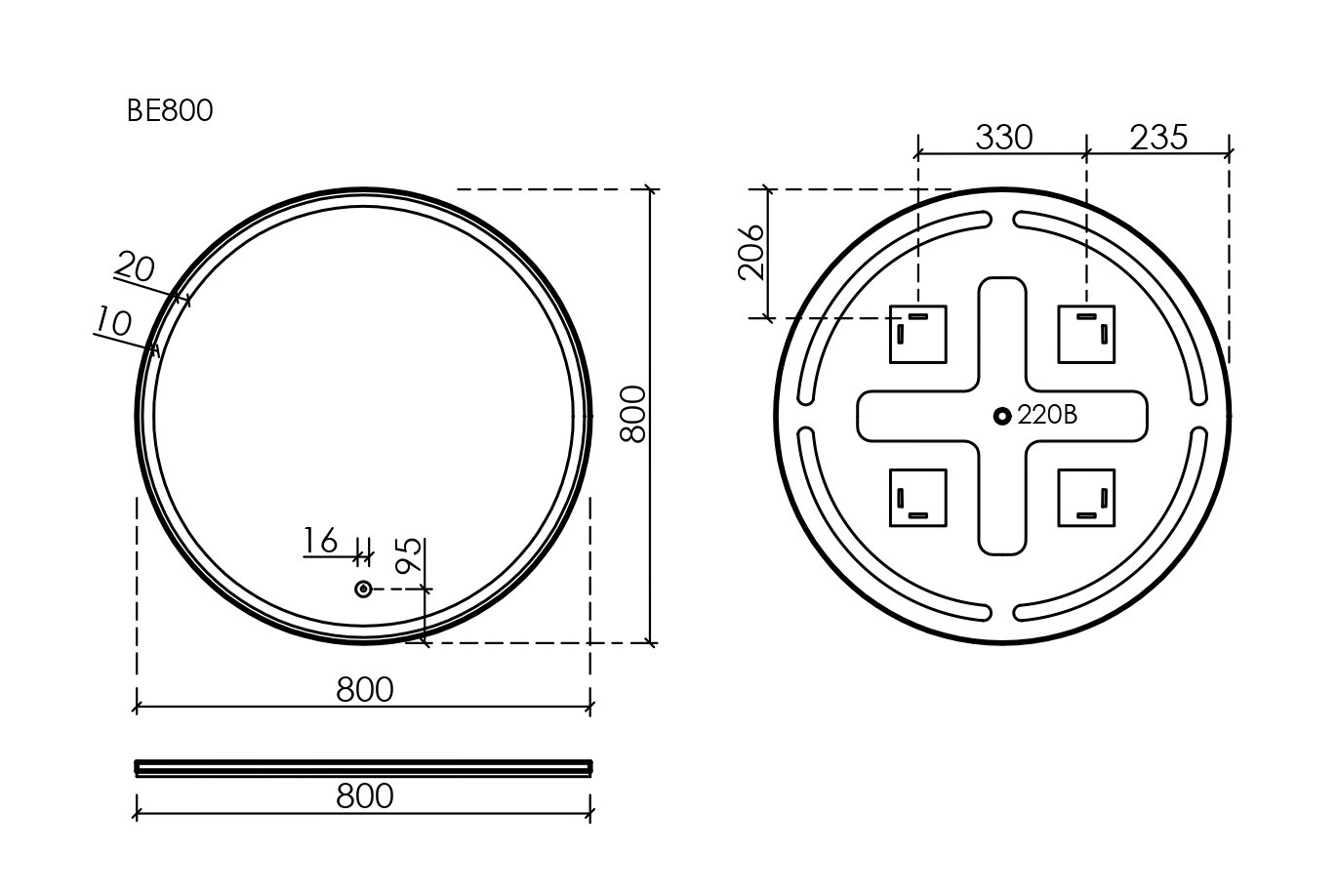 Sancos Bella Зеркало с подсветкой d80 см, сенсорный выключатель BE800