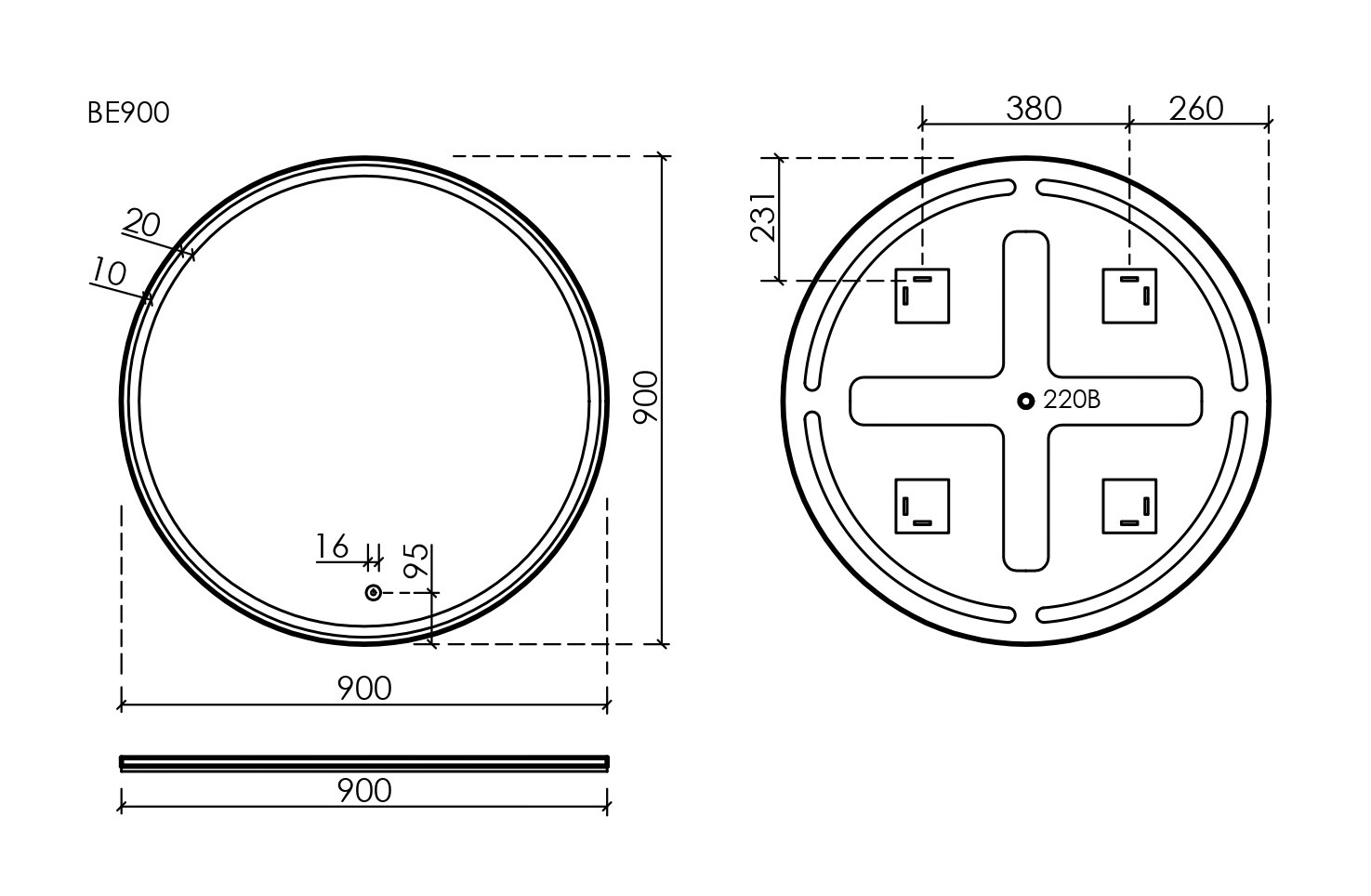 Sancos Bella Зеркало с подсветкой d90 см, сенсорный выключатель BE900