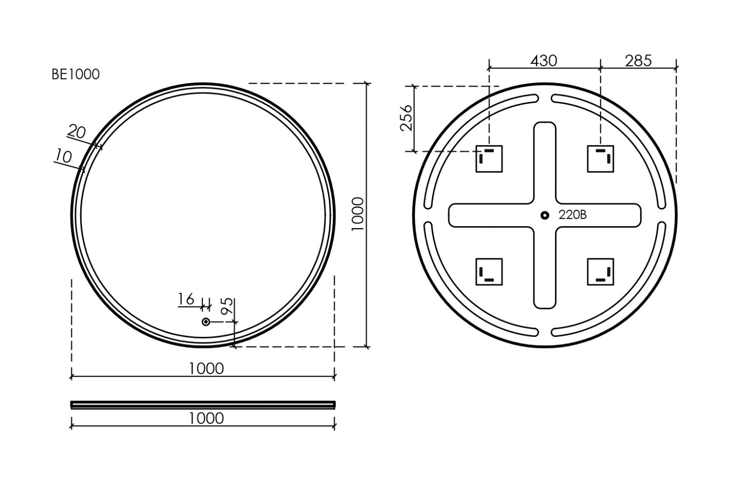 Sancos Bella Зеркало с подсветкой d100 см, сенсорный выключатель BE1000