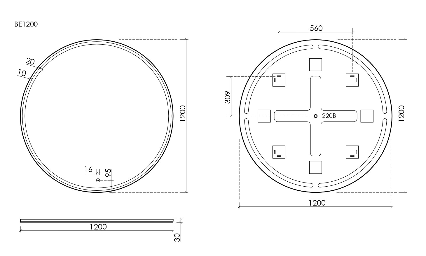 Sancos Bella Зеркало с подсветкой d120 см, сенсорный выключатель BE1200