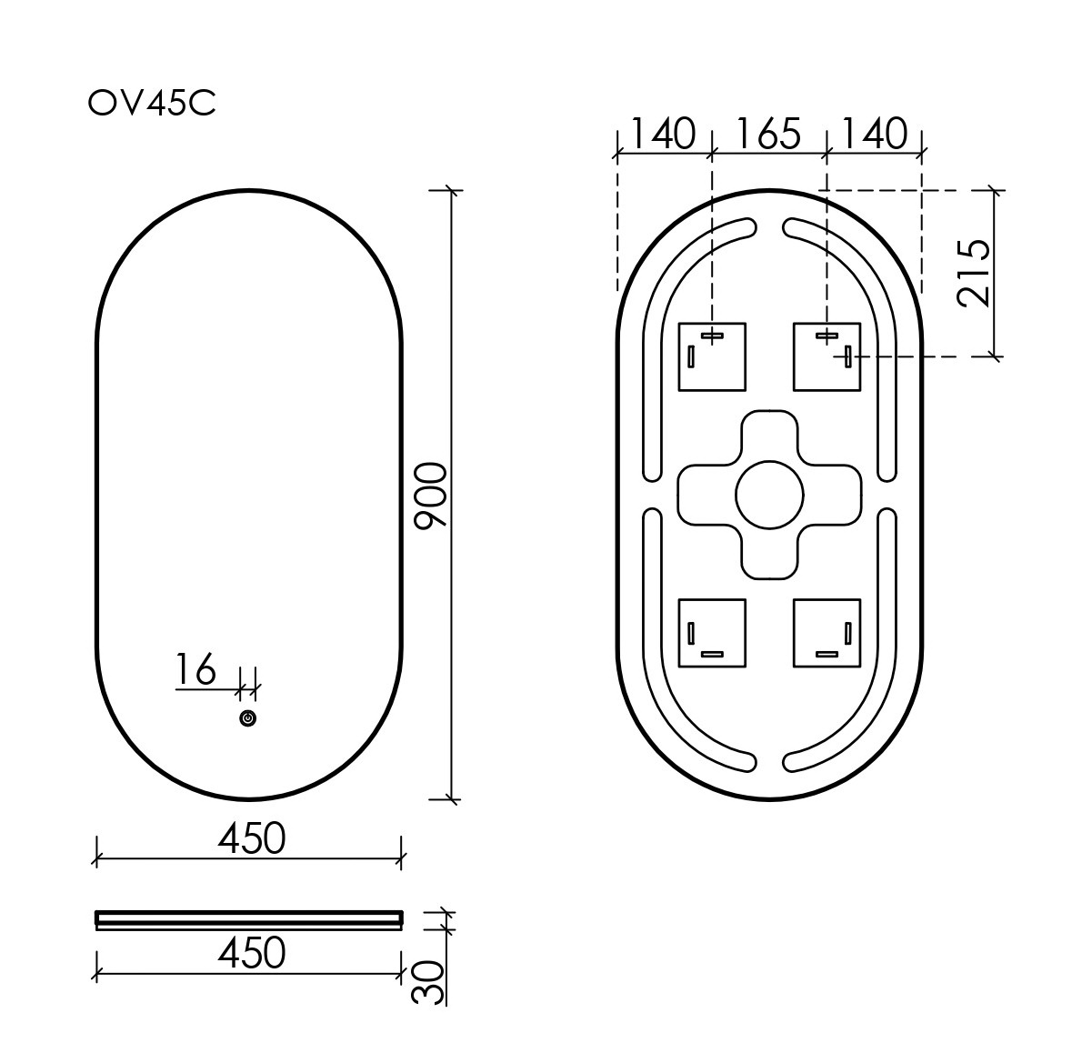 Sancos Oval Зеркало с подсветкой 45х90h см, сенсорный выключатель OV45C