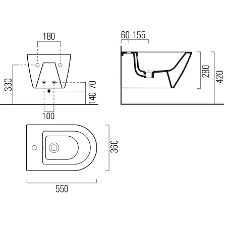 GSI Kube X Биде подвесное 55x36 см, с 1 отверстием под смеситель и креплением, цвет: белый глянцевый 9465FR2111
