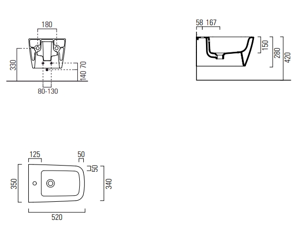 GSI Nubes Биде подвесное, 1 отверстие под смеситель, перелив, с крепежом, цвет: белый глянцевый 9665FR2111