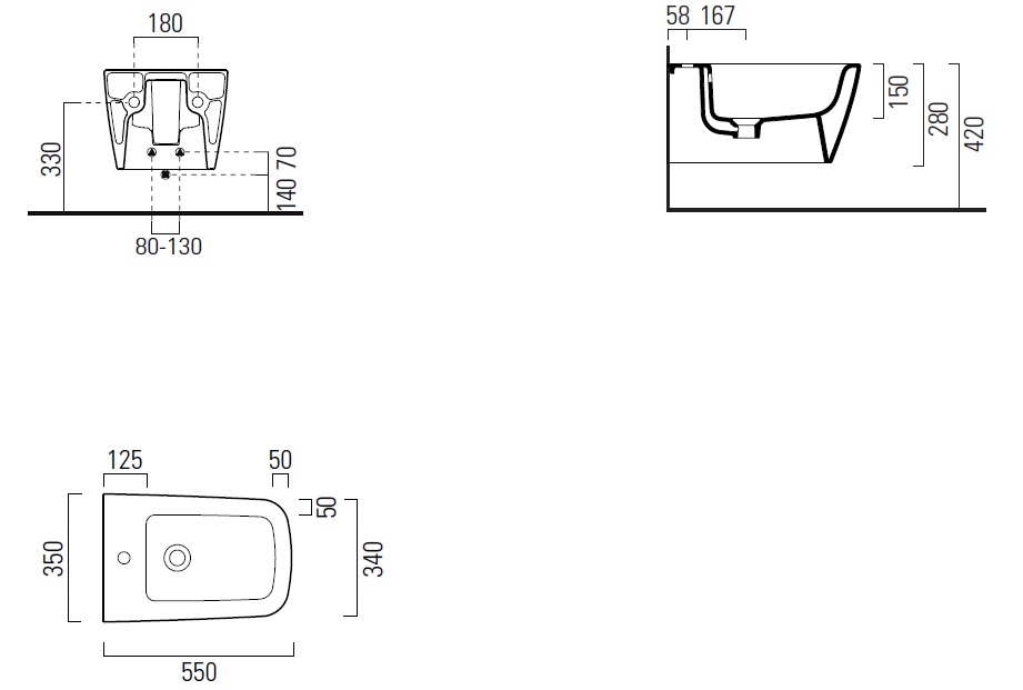 GSI Nubes Биде подвесное с 1 отверстием под смеситель и переливом, с крепежом, цвет: ardesia opaco 9665FR2126