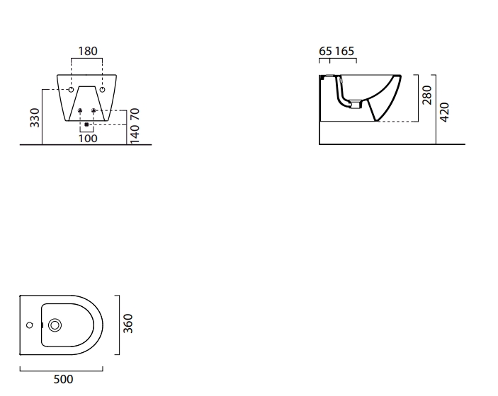 GSI Pura Биде подвесное с 1 отверстием под смеситель и переливом, с крепежом, цвет: белый глянцевый 8864FR2111