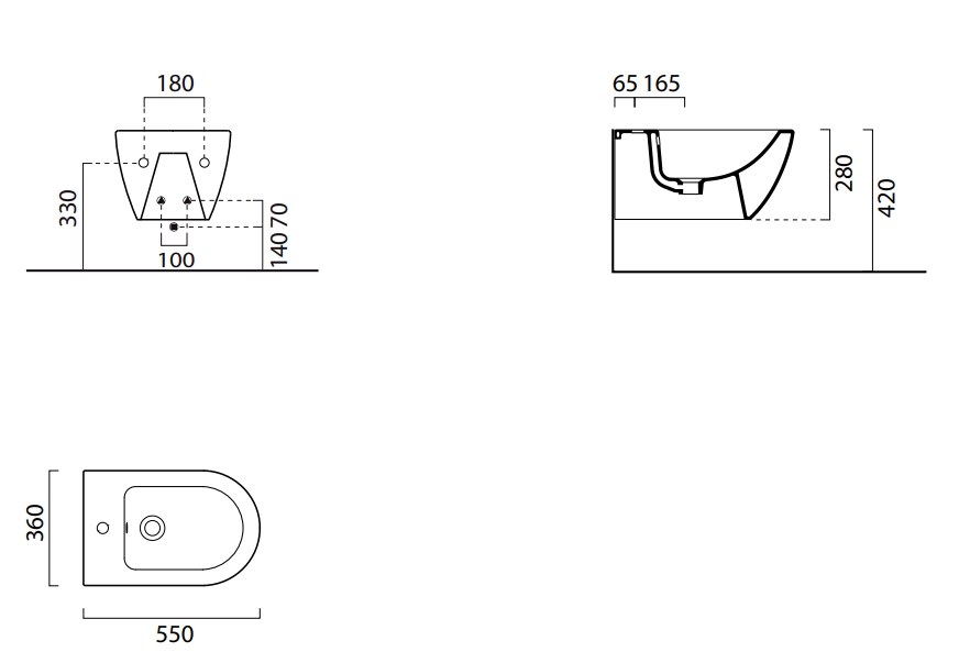 GSI Pura Биде подвесное с 1 отверстием под смеситель и переливом, с крепежом, цвет: белый матовый 8865FR2109