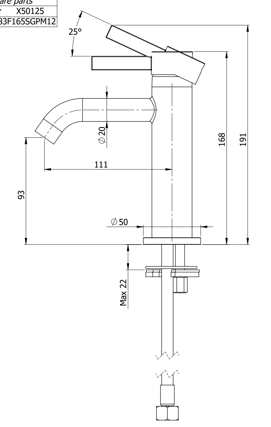 Remer Metrica Смеситель для раковины, без донного клапана, высота излива 9,3 см, цвет: cromo MC12