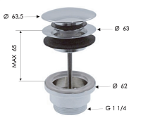 Remer Донный клапан click-clack универсальный, цвет: visual inox 905CCR114XV